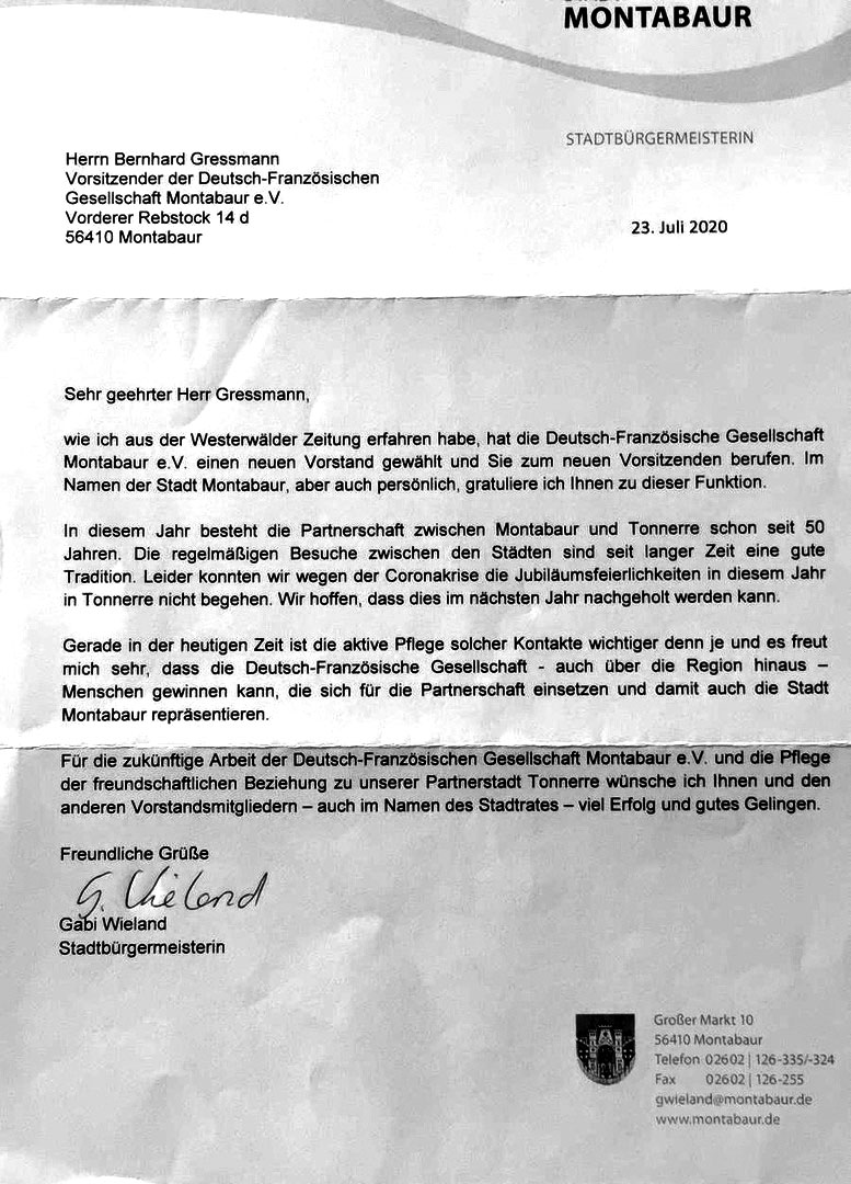 Glückwünsche von Bürgermeisterin Wieland